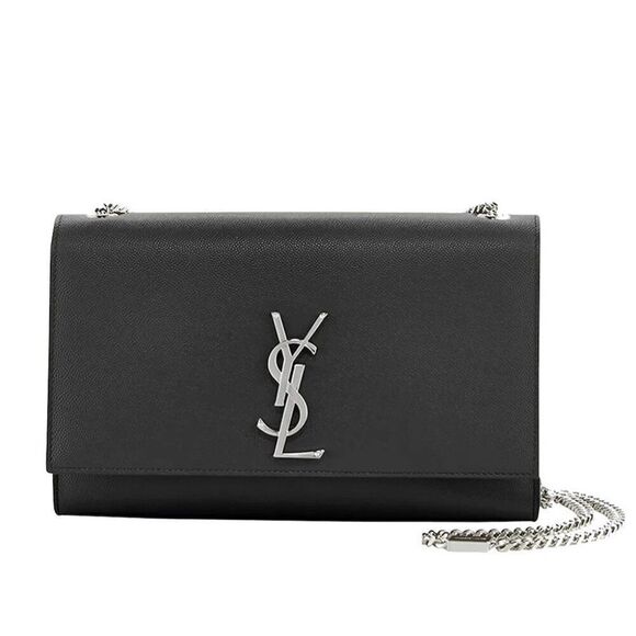Saint Laurent YSL Medium Kate Grained Crossbody Leather Bag Black Silver chain - Picture 1 of 9